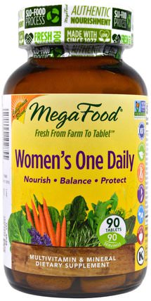Womens One Daily, Whole Food Multivitamin & Mineral, 90 Tablets by MegaFood, 維生素，女性多種維生素，女性 HK 香港