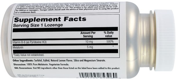 健康 - KAL, Melatonin Lozenge, Natural Lemon Flavor, 5 mg, 60 Lozenges