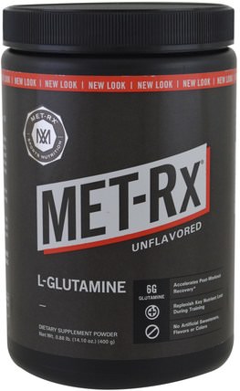 L-Glutamine Powder, Unflavored, 14.10 oz (400 g) by MET-Rx, 運動，補充劑，l谷氨酰胺 HK 香港