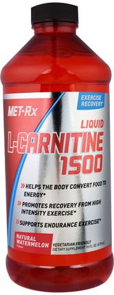 Liquid L-Carnitine 1500, Natural Watermelon Flavor, 16 fl oz (473 ml) by MET-Rx, 補充劑，氨基酸，左旋肉鹼，左旋肉鹼液，運動，肌肉 HK 香港