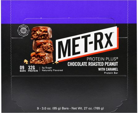 Protein Plus Bar, Chocolate Roasted Peanut with Caramel, 9 Bars, 3.0 oz (85 g) Each by MET-Rx, 運動，蛋白質棒，蛋白質，運動蛋白質 HK 香港