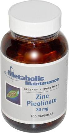 Zinc Picolinate, 30 mg, 100 Capsules by Metabolic Maintenance, 補品，礦物質，鋅 HK 香港