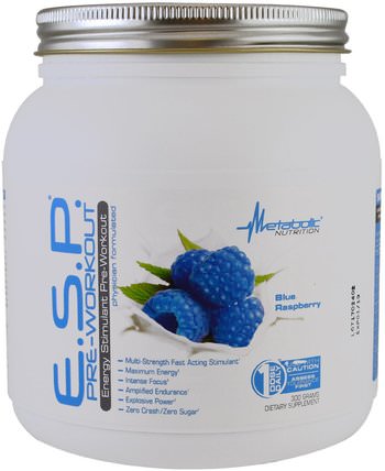E.S.P Pre-Workout, Blue Raspberry, 300 g by Metabolic Nutrition, 運動，鍛煉 HK 香港