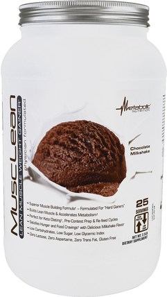 MuscleLean, Lean Muscle Weight Gainer, Chocolate Milkshake, 2.5 lb by Metabolic Nutrition, 運動，補品，乳清蛋白 HK 香港