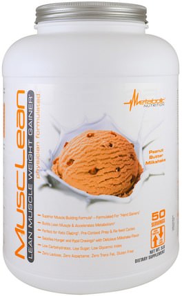 MuscleLean, Lean Muscle Weight Gainer, Peanut Butter Milkshake, 5 lb by Metabolic Nutrition, 運動，補品，乳清蛋白 HK 香港