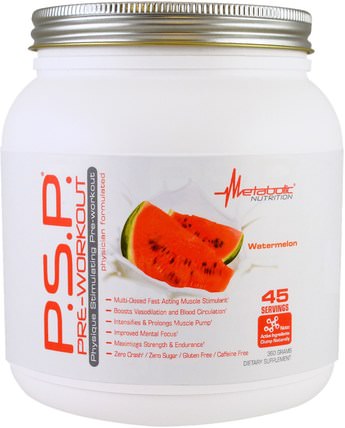 P.S.P. Pre-Workout, Watermelon, 360 g by Metabolic Nutrition, 運動，鍛煉 HK 香港