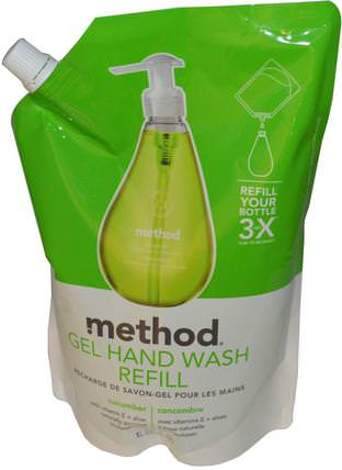 Gel Hand Wash Refill, Cucumber, 34 fl oz (1 L) by Method, 洗澡，美容，肥皂，方法補充 HK 香港