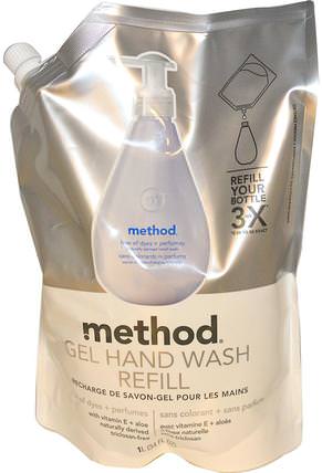 Gel Hand Wash Refill, Free of Dyes + Perfumes, 34 fl oz (1 l) by Method, 洗澡，美容，肥皂，方法補充 HK 香港