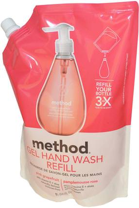 Gel Hand Wash Refill, Pink Grapefruit, 34 fl oz (1 l) by Method, 洗澡，美容，肥皂，方法補充 HK 香港