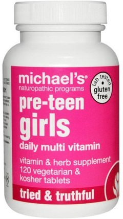 Pre-Teen Girls Daily Multi Vitamin, 120 Veggie Tablets by Michaels Naturopathic, 維生素，多種維生素 HK 香港