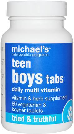 Teen Boys Tabs, Daily Multi-Vitamin, 60 Tablets by Michaels Naturopathic, 維生素，多種維生素，兒童多種維生素 HK 香港