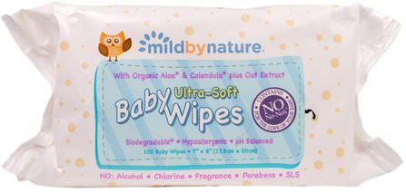Ultra-Soft Baby Wipes, 100 Wipes by Mild By Nature, 兒童健康，尿布，嬰兒濕巾 HK 香港