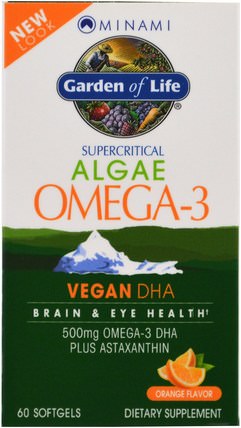 Algae Omega-3, Orange Flavor, 60 Softgels by Minami Nutrition, 補充劑，efa omega 3 6 9（epa dha），dha HK 香港
