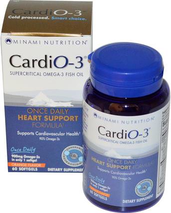 CardiO-3, Once Daily Support Formula, Orange Flavor, 60 Softgels by Minami Nutrition, 補充劑，efa omega 3 6 9（epa dha），魚油，魚油軟膠囊，健康，心臟支持 HK 香港