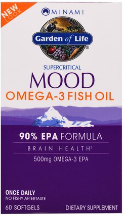 Supercritical Mood Omega-3 Fish Oil, 500 mg, 60 Softgels by Minami Nutrition, 補充劑，efa omega 3 6 9（epa dha），epa，魚油軟膠囊 HK 香港