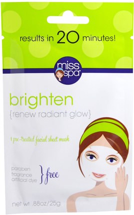 Brighten, 1 Pre-Treated Facial Sheet Mask, 1 Mask by Miss Spa, 美容，面膜，面膜 HK 香港