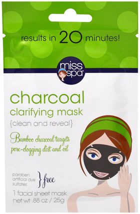 Charcoal Clarifying Mask, 1 Facial Sheet Mask by Miss Spa, 美容，面膜，面膜，面部護理 HK 香港