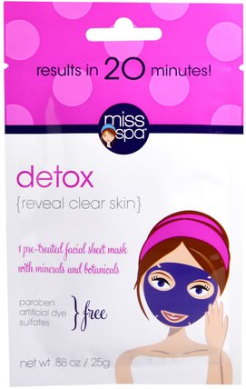Detox, Pre-Treated Facial Sheet Mask, 1 Mask by Miss Spa, 美容，面膜，面膜 HK 香港