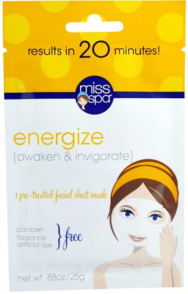 Energize, 1 Pre-Treated Facial Sheet Mask by Miss Spa, 美容，面膜 HK 香港