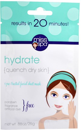 Hydrate, Pre-Treated Facial Sheet Mask, 1 Mask by Miss Spa, 美容，面膜，面膜 HK 香港