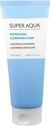 Super Aqua Refreshing Cleansing Foam, 6.76 fl oz (200 ml) by Missha, 洗澡，美容，面部護理，洗面奶 HK 香港