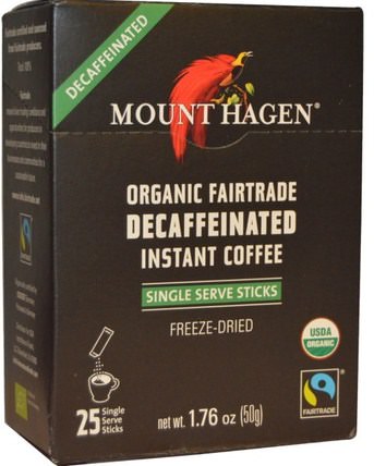 Organic Fairtrade, Decaffeinated Instant Coffee, 25 Sticks, 1.76 oz (50 g) by Mount Hagen, 食物，咖啡，速溶咖啡，酮類友好 HK 香港