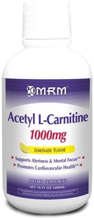Acetyl L-Carnitine, Lemonade Flavor, 1000 mg, 16 fl oz (480 ml) by MRM, 美容，抗衰老，氨基酸，左旋肉鹼，左旋肉鹼液 HK 香港