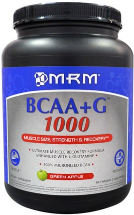 BCAA + G 1000, Green Apple, 2.2 lbs (1000 g) by MRM, 補充劑，氨基酸，bcaa（支鏈氨基酸），運動，鍛煉 HK 香港