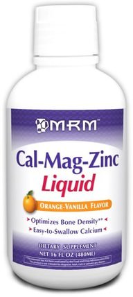 Cal-Mag Zinc Liquid, Orange-Vanilla Flavor, 16 fl oz (480 ml) by MRM, 補品，礦物質，鈣，液體鈣 HK 香港