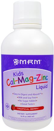 Kids Cal-Mag-Zinc Liquid, Tropical Berry, 16 fl oz (480 ml) by MRM, 補充劑，礦物質，鈣，液體鈣，兒童健康，兒童補品 HK 香港