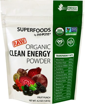 Organic Clean Energy Powder, Fruit Punch, 4.2 oz (120 g) by MRM, 補品，水果提取物，超級水果 HK 香港