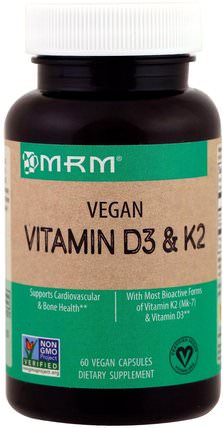 Vegan Vitamin D3 & K2, 60 Vegan Capsules by MRM, 維生素，維生素D3 HK 香港