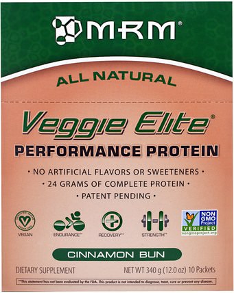 Veggie Elite, Performance Protein, Cinnamon Bun, 10 Packets, 12.0 oz (340 g) by MRM, 運動，肌肉 HK 香港