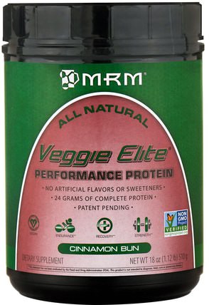 Veggie Elite, Performance Protein, Cinnamon Bun, 18 oz (510 g) by MRM, 運動，肌肉 HK 香港