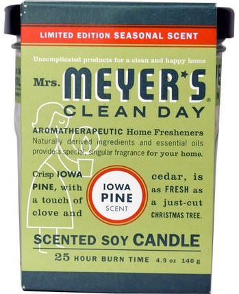 Scented Soy Candle, Iowa Pine Scent, 4.9 oz (140 g) by Mrs. Meyers Clean Day, 健康 HK 香港