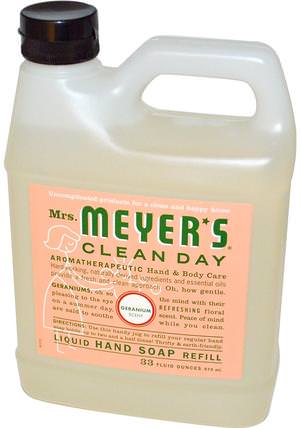 Liquid Hand Soap Refill, Geranium Scent, 33 fl oz (975 ml) by Mrs. Meyers Clean Day, 洗澡，美容，肥皂，筆芯 HK 香港