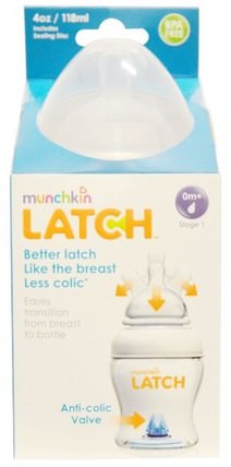Latch, 0 Months +, Stage 1, 1 Bottle, 4 oz (118 ml) by Munchkin, 兒童健康，兒童食品，嬰兒餵養，嬰兒奶瓶 HK 香港