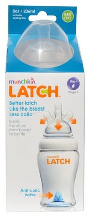 Latch, Bottle, 8 oz (236 ml) by Munchkin, 兒童健康，兒童食品，嬰兒餵養，嬰兒奶瓶 HK 香港