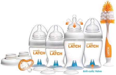 Latch, Newborn Bottle Gift Set, 12 Piece Kit, 2 4 oz/120 ml & 2 8 oz/240 ml Bottles by Munchkin, 兒童和嬰兒禮品套裝，兒童健康，兒童食品，嬰兒奶瓶 HK 香港