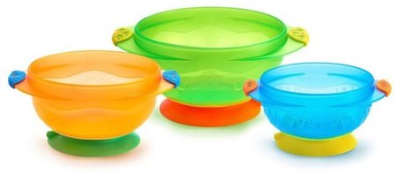 Stay-Put Suction Bowls, 6 + Months, 3 Bowls by Munchkin, 兒童健康，兒童食品，嬰兒餵養和清潔 HK 香港