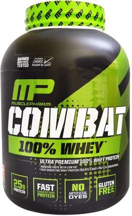 100% Combat Whey Protein, Strawberry, 80 oz (2269 g) by MusclePharm, 補充劑，乳清蛋白 HK 香港