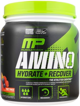 Amino 1, Hydrate + Recover, Fruit Punch.15 oz (426 g) by MusclePharm, 運動，鍛煉，運動 HK 香港