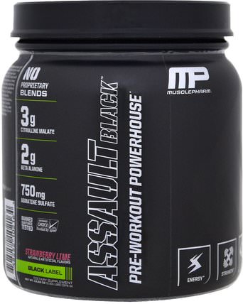 Assault Black, Pre-Workout Powerhouse, Strawberry Lime, 12.27 oz (348 g) by MusclePharm, 健康，能量，運動 HK 香港