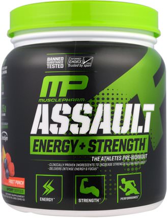 Assault, Energy + Strength, Pre-Workout, Fruit Punch, 12.17 oz (345 g) by MusclePharm, 健康，能量，運動，鍛煉 HK 香港