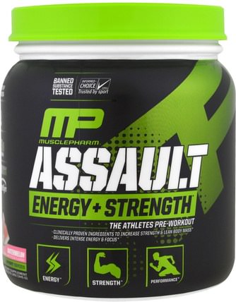 Assault Energy + Strength, Pre-Workout, Watermelon, 12.17 oz (345 g) by MusclePharm, 健康，能量，運動，鍛煉 HK 香港