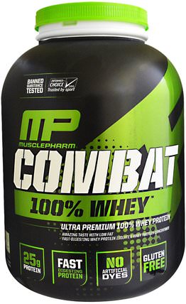 Combat, 100% Whey, Vanilla, 5 lbs (2269 g) by MusclePharm, 補充劑，乳清蛋白，肌肉 HK 香港