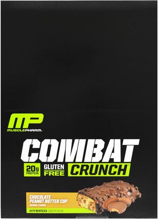 Combat Crunch Bar, Chocolate Peanut Butter Cup, 12 Bars, 63 g Each by MusclePharm, 運動，蛋白質棒 HK 香港