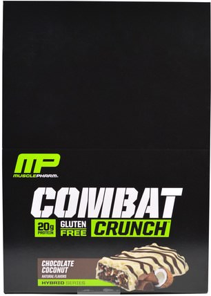Combat Crunch, Chocolate Coconut, 12 Bars, (63 g) Each by MusclePharm, 運動，蛋白質棒 HK 香港