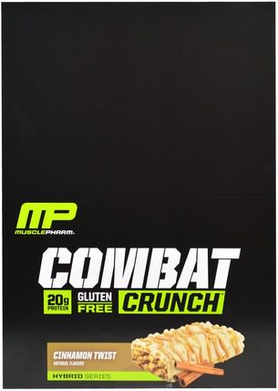 Combat Crunch, Cinnamon Twist, 12 Bars, 63 g Each by MusclePharm, 運動，蛋白質棒 HK 香港