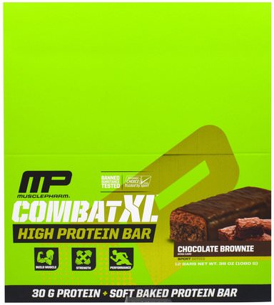 Combat XL, High Protein Bar, Chocolate Brownie, 12 Bars, 38 oz (1080 g) by MusclePharm, 運動蛋白質，運動，蛋白質棒 HK 香港